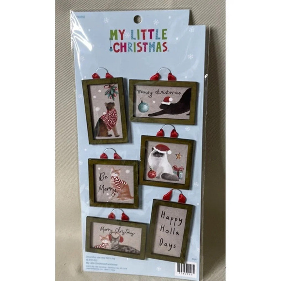 6 Mini Cat Kitten Kitty Frame Christmas Holiday Ornaments NEW - Picture 1 of 3
